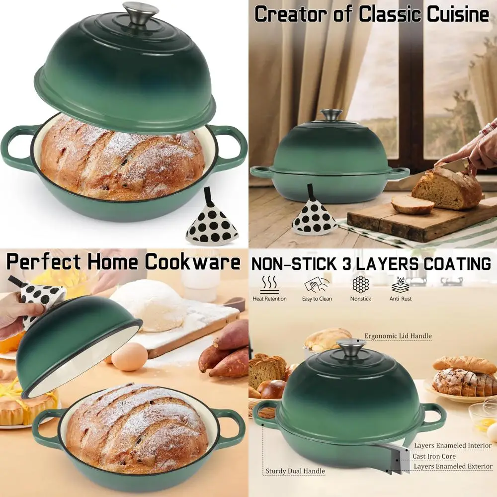 

10-дюймовая эмалированная чугунная голландская печь для хлеба с крышкой и хлопковым подставкой для выпечки, грузоподъемность 6 литров, идеально подходит для домашнего биде