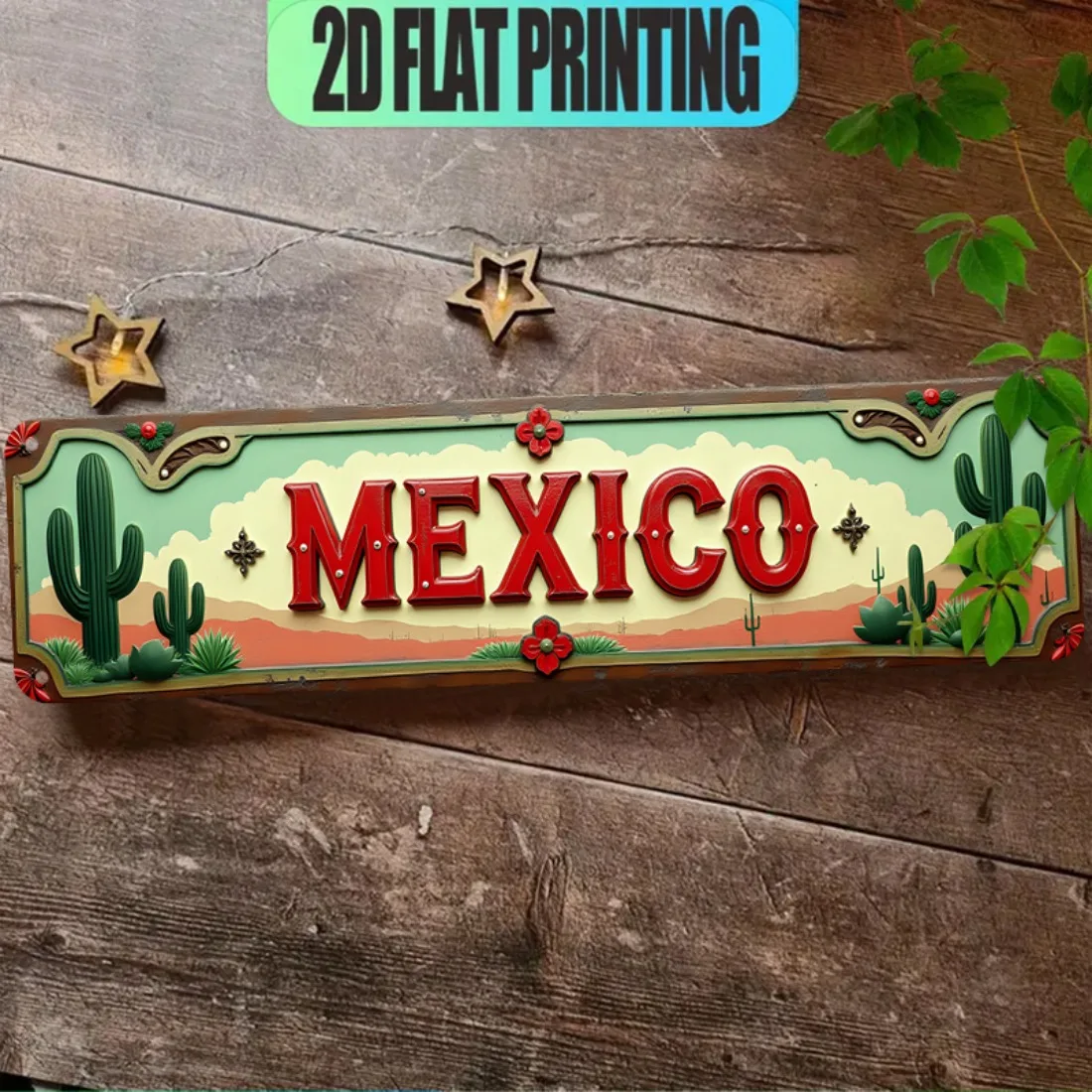 Mexican Vintage Metal Sign 2D Flat Wall Decor Pre-Drilled Hole Art Plaque for Home Bar Garage Holiday Gift Mexican Vintage 2D F
