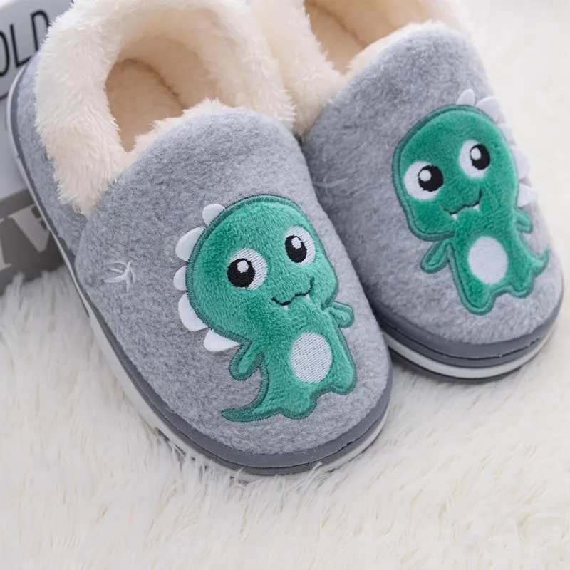 Cute Cartoon Unicorn Children Plush Slippers Soft Sole Non-slip Winter Warm Baby Boys Girls Indoor Home Heel Wrap Cotton Shoes