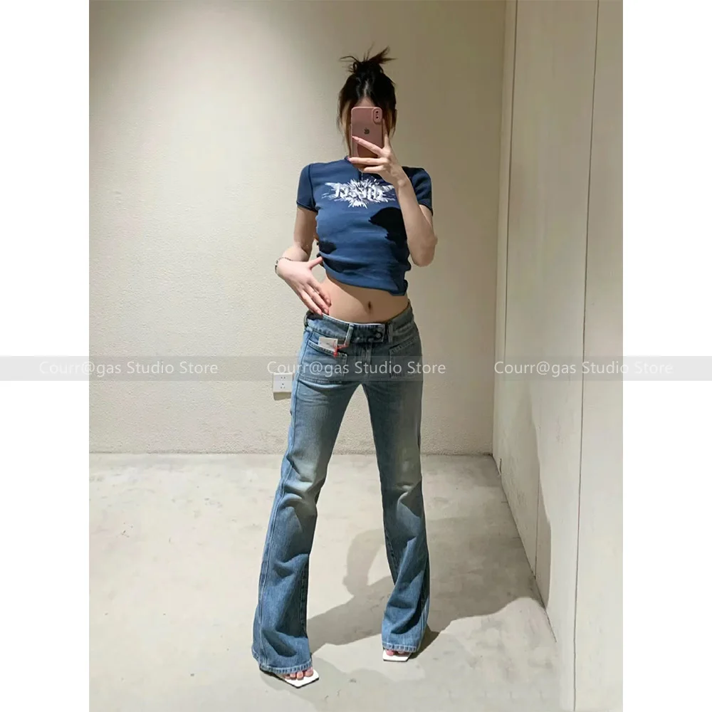 Women's Early Autumn American Vintage Washed Light Blue Low Rise Slim Fit Micro Flare Jeans