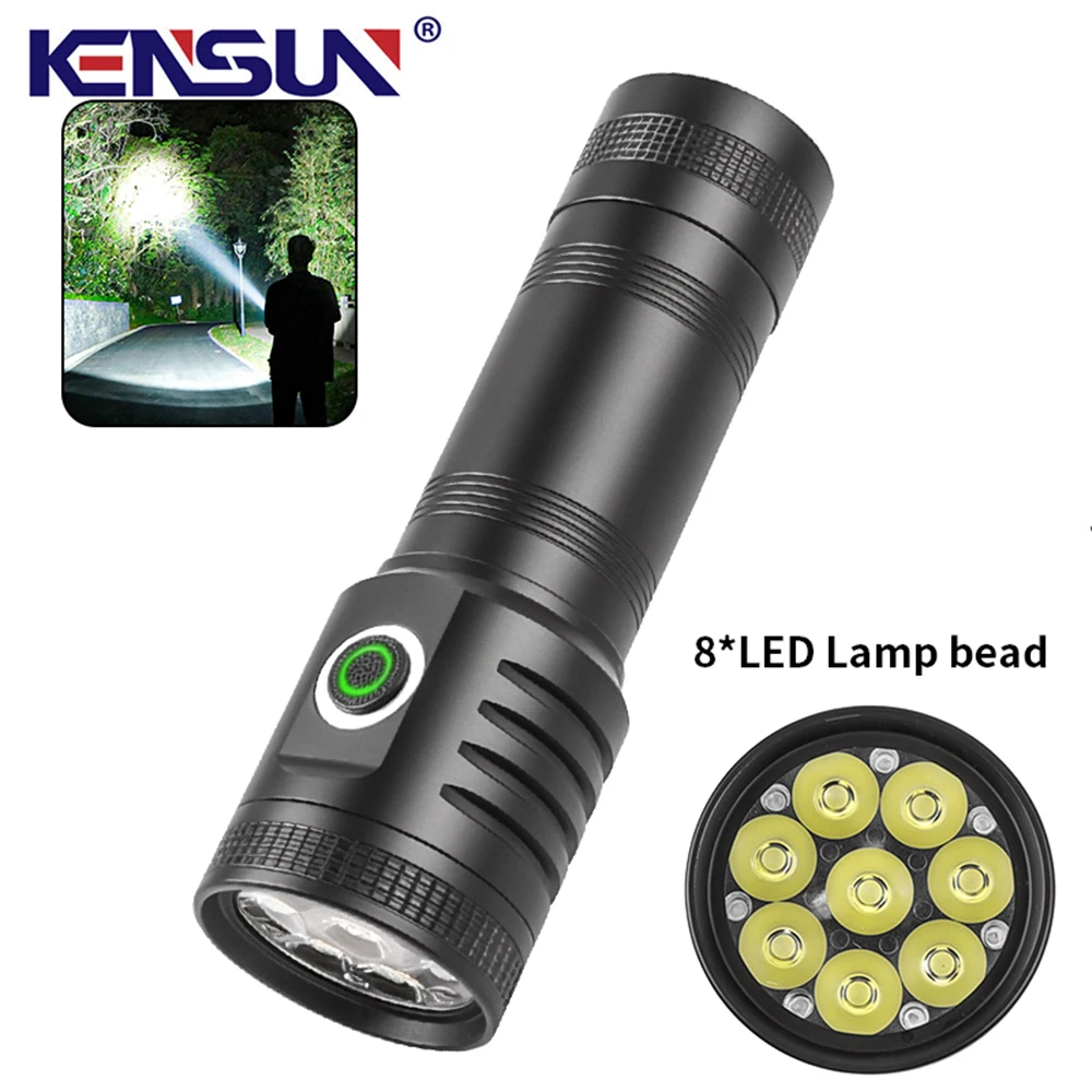 8 XPG Powerful LED Flashlight Strong Light Small Torch Portable Multi-color Lantern TYPE-C USB Rechargeable Outdoor Camping Lamp