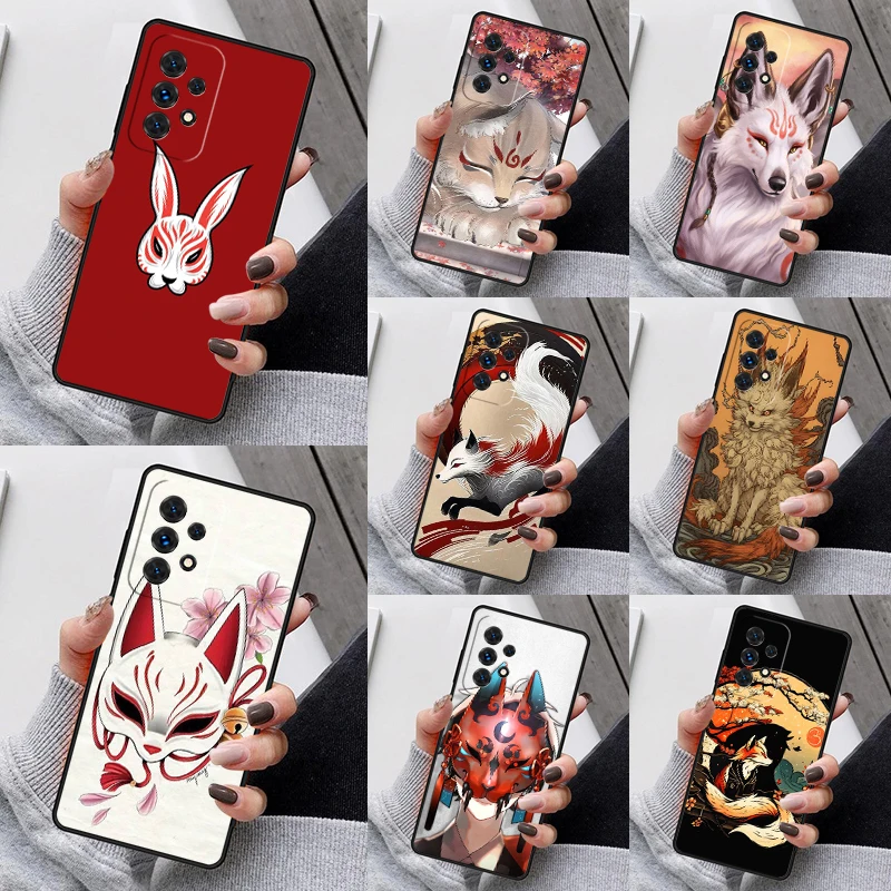 Kitsune Fox Japanese Art Phone Case For Samsung Galaxy S23 S21 S20 FE S24 S22 Ultra Note20 S10 S9 S8 Plus A40 A52 A12 A13 A53