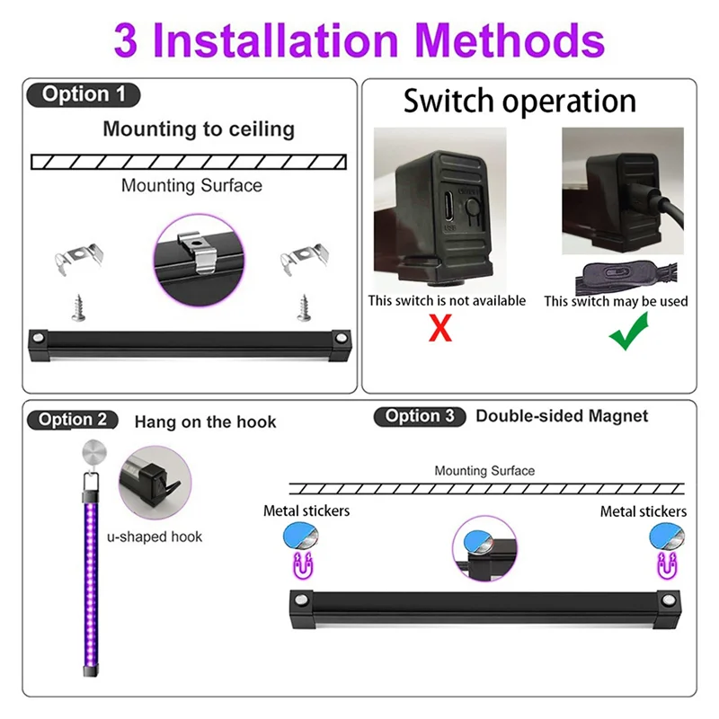 JHD Blacklight Bar T8 USB UV LED 2 Pçs/lote Tubo de Lâmpada Ultravioleta Fluorescente Luzes de Tira UV Festa Discoteca