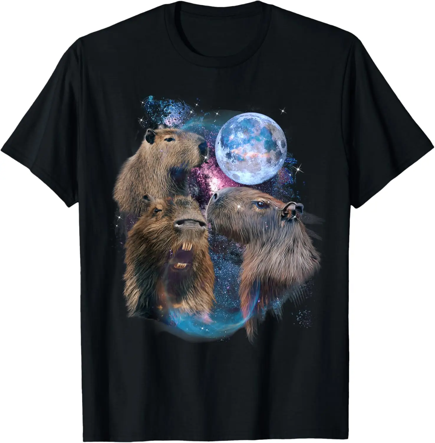 

3 Moon Capybara Funny Capibara Rodent Animal Lover Humor Short Sleeve T-Shirt