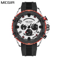 MEGIR 2200 Fashion Men's Quartz Watch Sports Casual Silicone Strap Chronograph Waterproof Luminous Multifunctional Wrist Watches