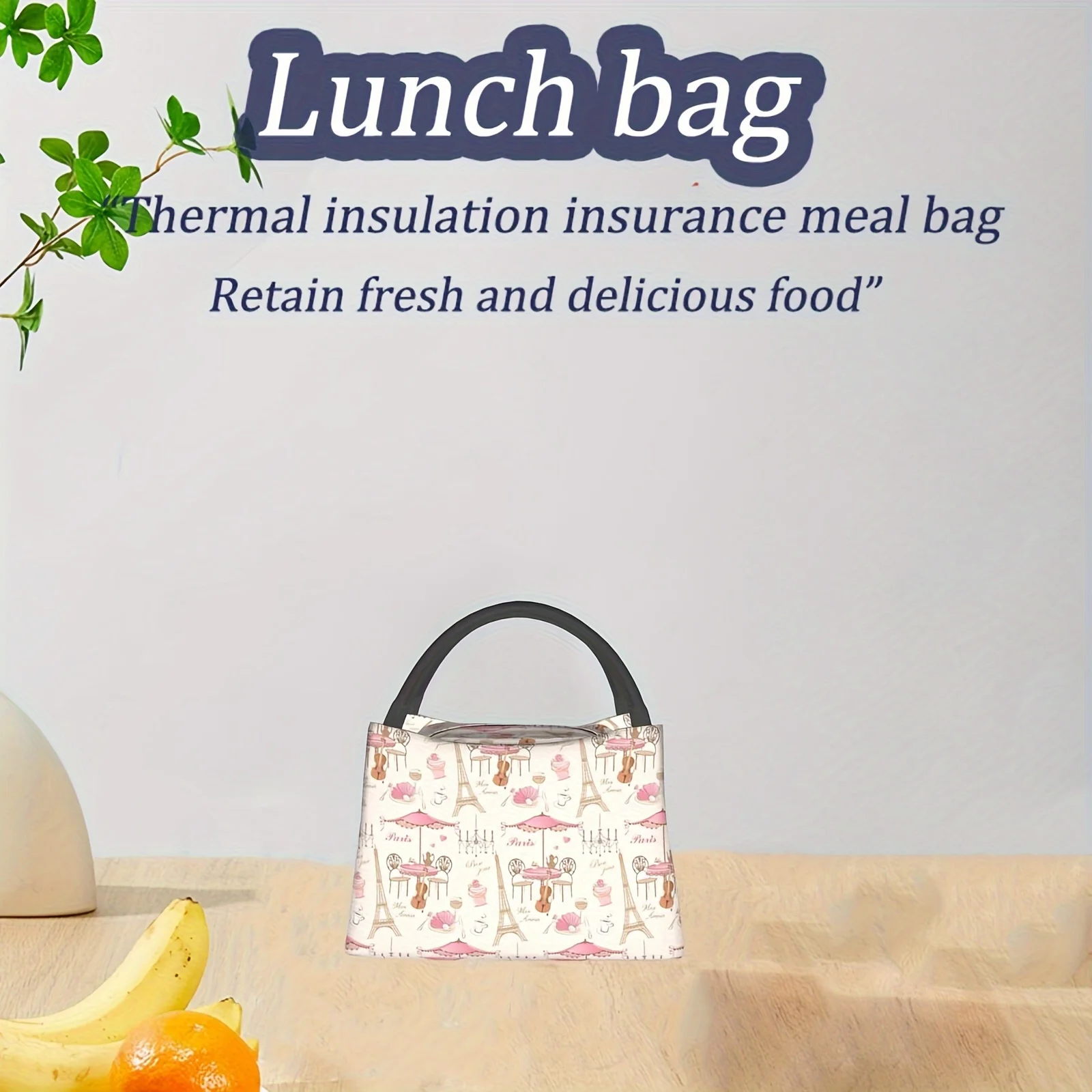 Sac à déjeuner en polyester délavé à la main avec une tour Eiffel de Paris romantique, refroidisseur isolé rectangulaire sur le thème de l'anime