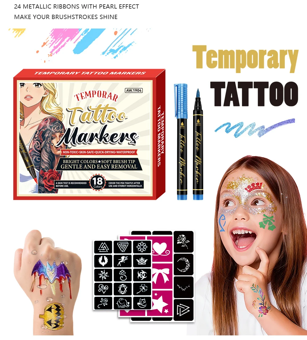10/12/18/24 farben Tattoo Stift Körper Malerei Stift Waschbar Schnell Trocknend Für Zeichnung Thema Party Täglichen malerei Geschenk Kunst Schreibwaren – Detail 5
