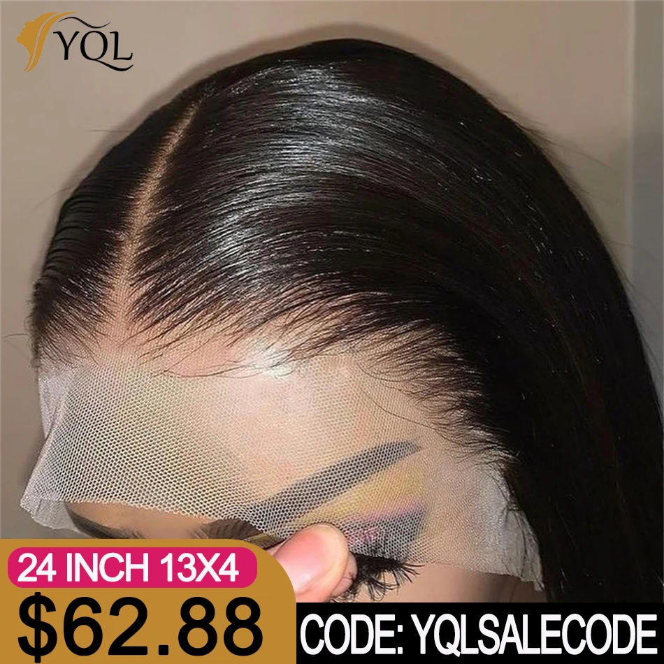 

Human Hair Lace Frontal Wig Straight Transparent 13x4 Full Lace Front Wigs Peruvian Remy Hair PrePlucked Bleached The Knots Wigs