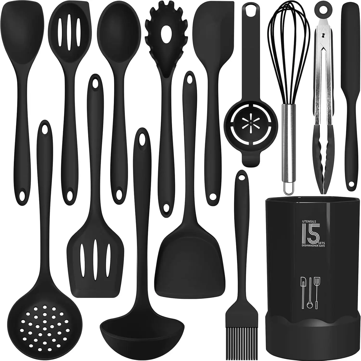 

Silicone Cooking Utensils Set - 446°F Heat Resistant, Turner, Spatula, Spoon, Brush, Whisk, Dishwasher Safe (BPA Free)