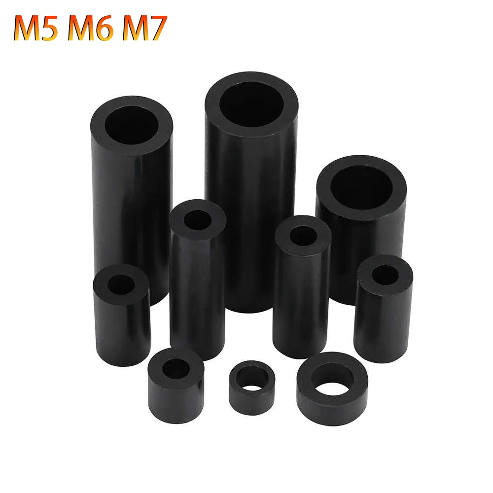 

Black Nylon Spacer Stud M5 M6 M7 ABS Plastic Round Non-Threaded Standoff Washer PCB Board Isolation Column Support L=3/4/5-50mm
