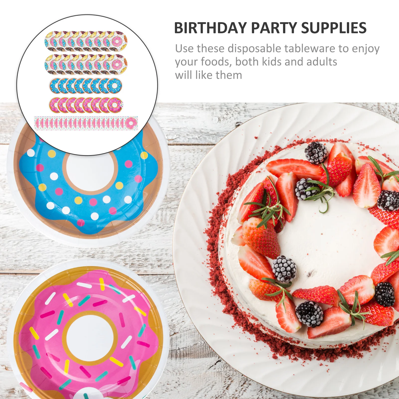 

52pcs Donut Birthday Party Supplies Plates Napkins Tableware Decorations Adults Disposable Cutlery Set Premium Material