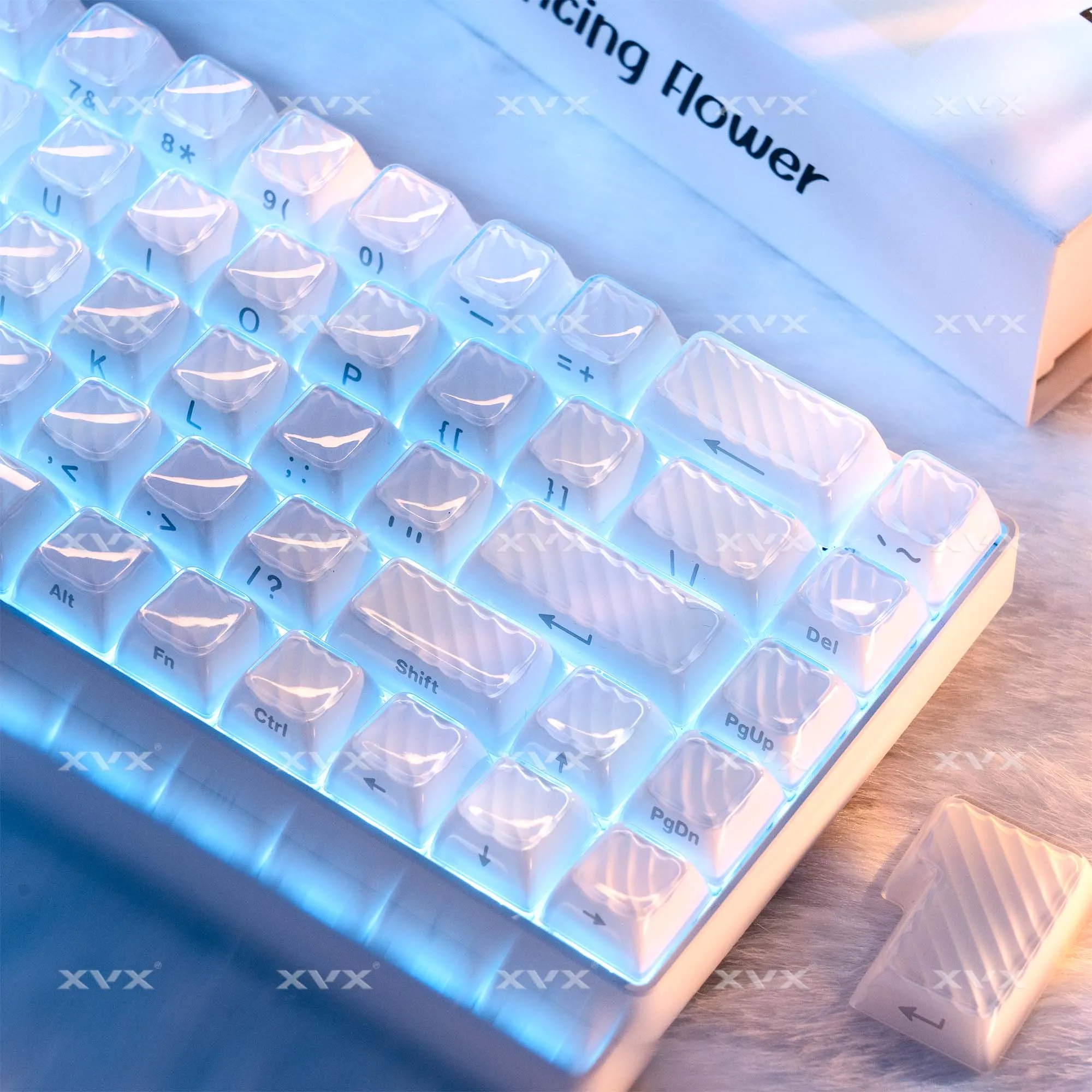 

XVX New White Crystal Clear Keycap Translucent Jelly Side Print Keycaps OEM Profile for Cherry MX 61 68 104 Mechanical Keyboard