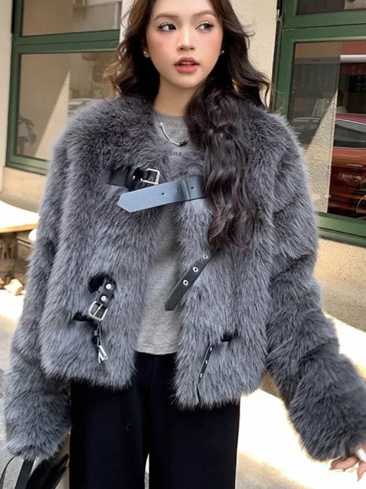 Fur and Fur Integrated Fashionable Women\'s Jacket Winter Imitation Fox Fur Round Neck Elegant Temperament Commuting Plush Coat