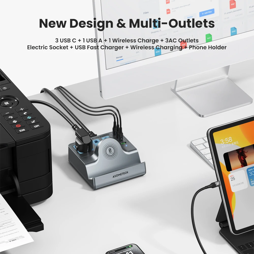 شاحن USB C سريع في 1 ، شريط طاقة ، 3 تيار متردد ، نوع C ، PD ، شاحن عالي السرعة لماك بوك ، ايفون 15 ، وسامسونج 23 #3