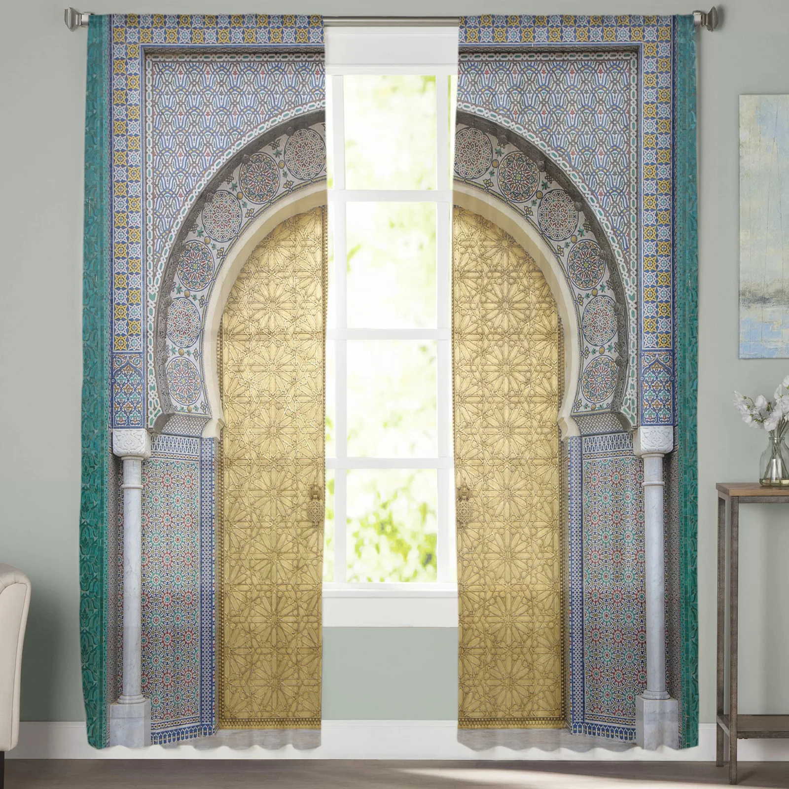 Moroccan Door Tulle Curtains For Living Room Bedroom Transparent Tulle Curtains Window Drapes Sheer Curtain