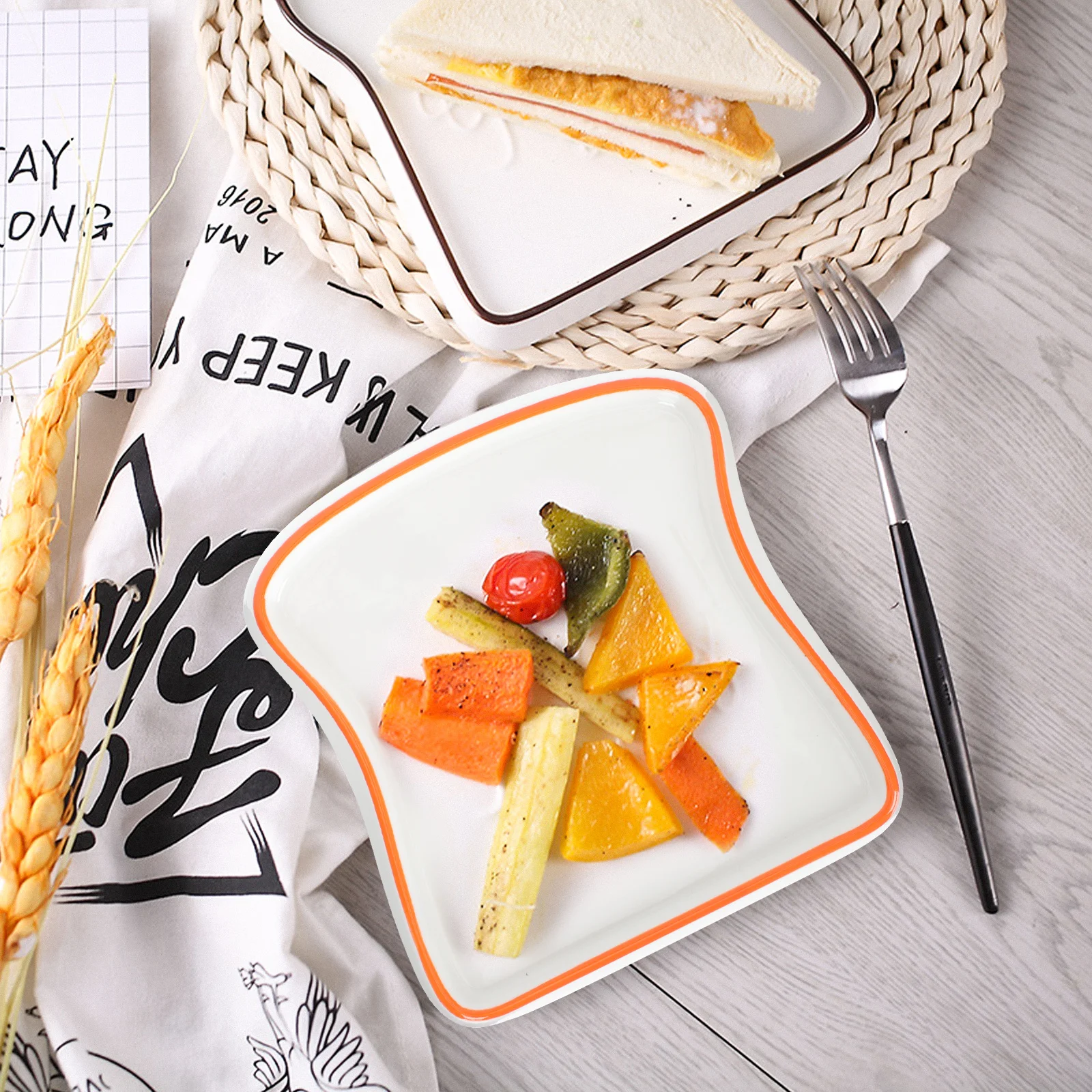 

Toast Shape Ceramic Meal Tray Household Food Plate Microwave Oven Safe Breakfast Daily Use Tray Household Food Plate