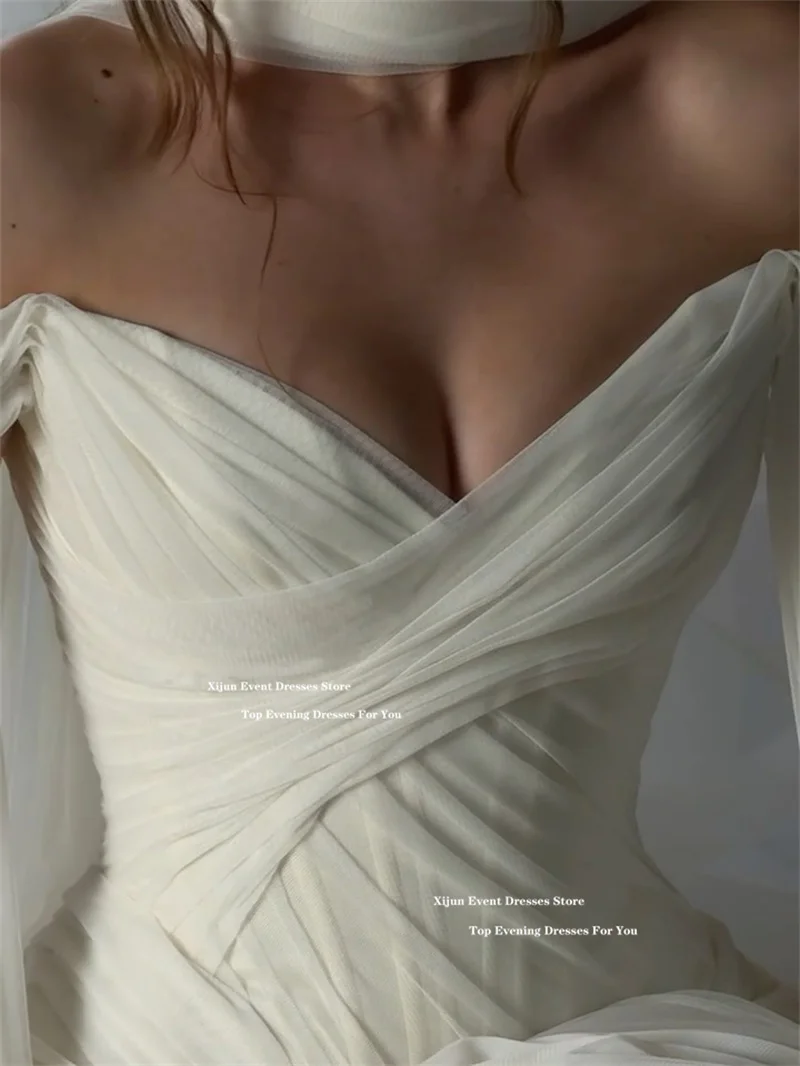Xijun Ivory Chiffon A-Line Wedding Dresses Sweetheart Off The Shoulder Bridal Gowns Scarf Split Elegant Prom Dresses Customized image 4
