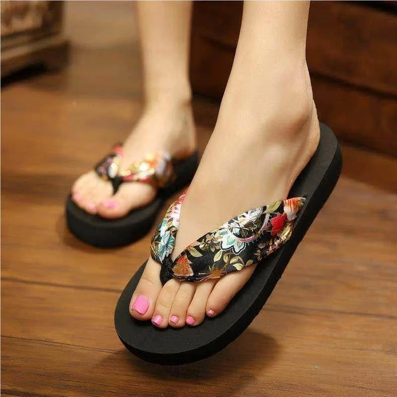 

Bali Island Women's Summer Fashion Outdoor Bohemian Thong Slippers Thick Heel Anti-Slip Beach Sandals Home Slippers EVA Material