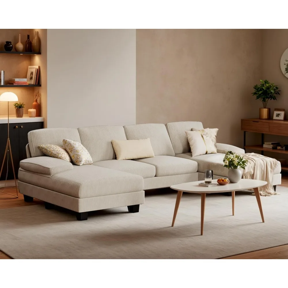 

Convertible Sectional Sofa Couch, 4 Seat Sofa Set for Living Room U-Shaped Modern Fabric Modular Sofa Sleeper