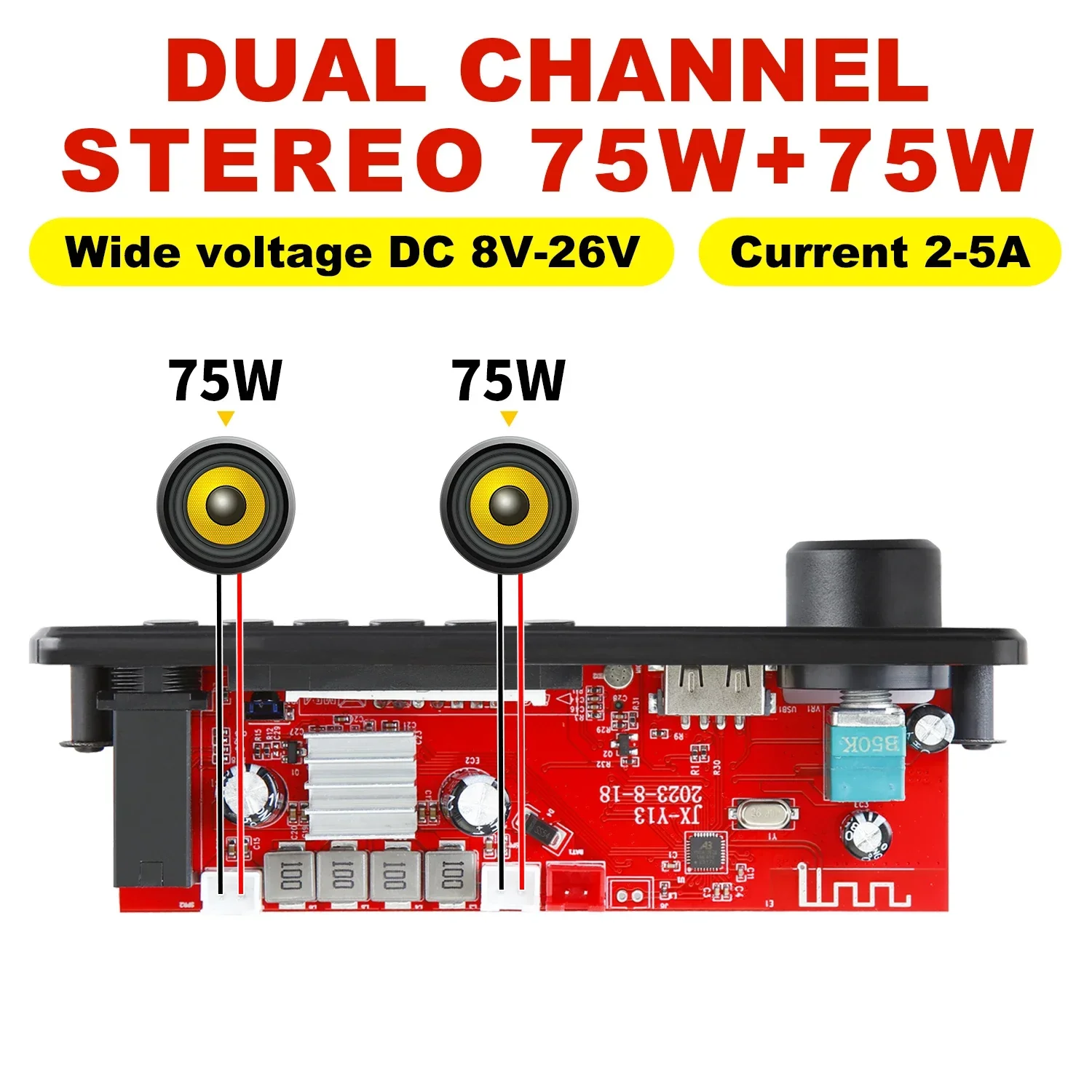 Bluetooth 5.0 MP3 Decoder Board 2*75W 80W Amplifier Audio Player 12V DIY MP3 Player Car FM Radio Module TF USB Mic Record Call