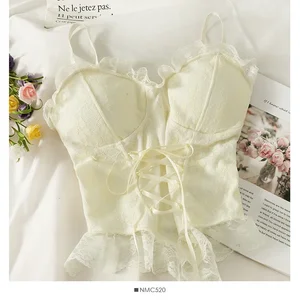 Y2K ملابس مثير البلوزات المحاصيل قمم أنثى مشد الدانتيل ضمادة تي شيرت سترة امرأة حبال دبابات أعلى أزياء بلا أكمام سترة أفضل 10 ملابس إيطالية مبيعا - رقم 1