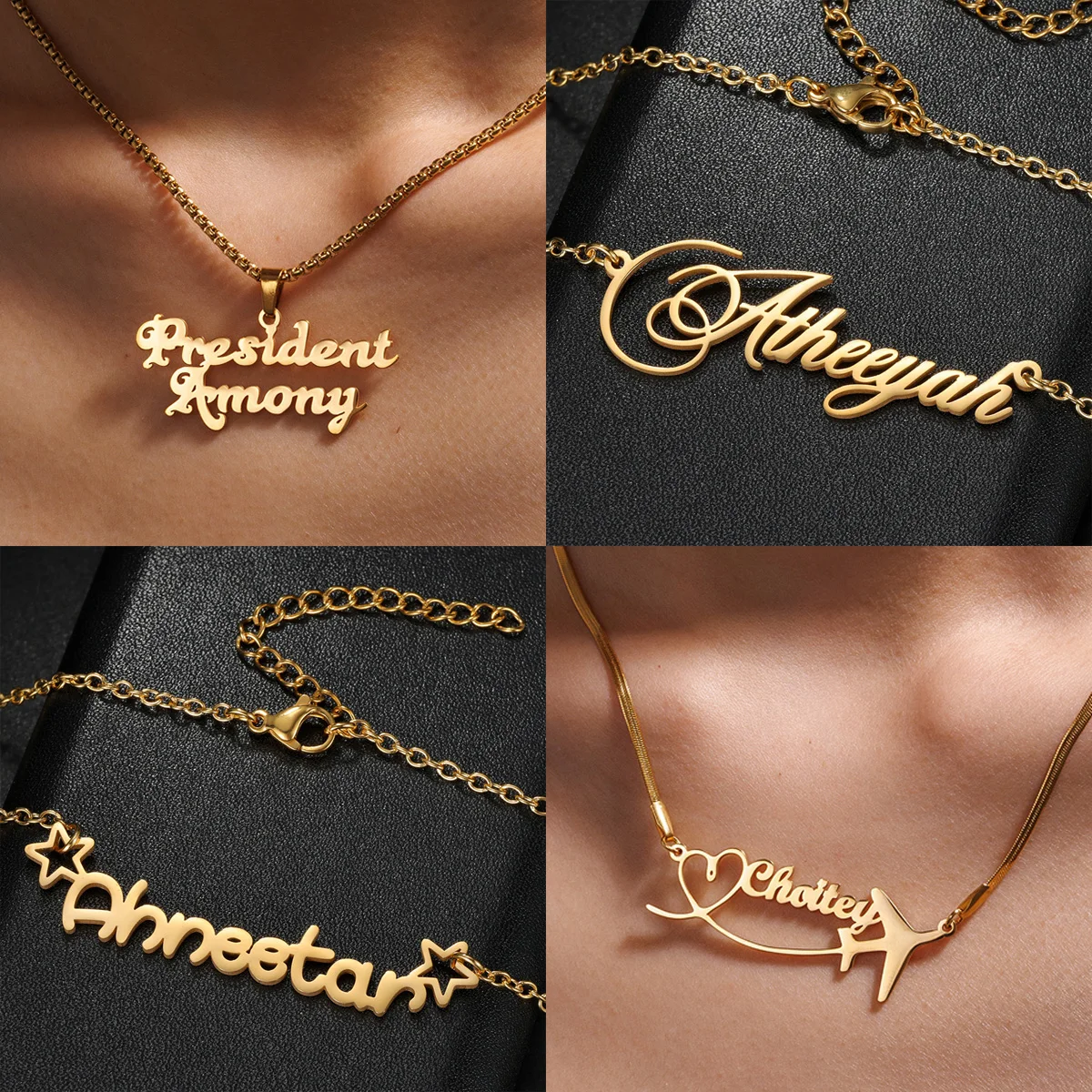 

Fashion Custom Name Necklace For Women Men Airplane Stainless Steel Jewelry Heartbeat Choker Pendant Personalized Birthday Gifts