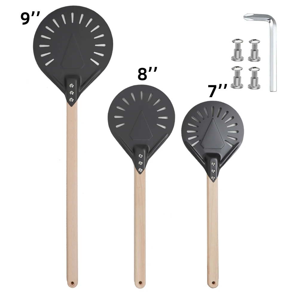 Small Pizza Shovel Turning Paddle Round Pizza Tool Wooden Handle Oven Accessories 7 8 9 Inch  Pizza Shovel Aluminum Nonstick