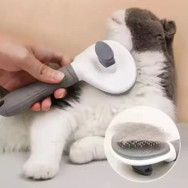 One-Click Pet Hair Removal Comb for Effortless Grooming of Dogs and Cats - Float Hair Removal Slicker Brush with Automatic Funct