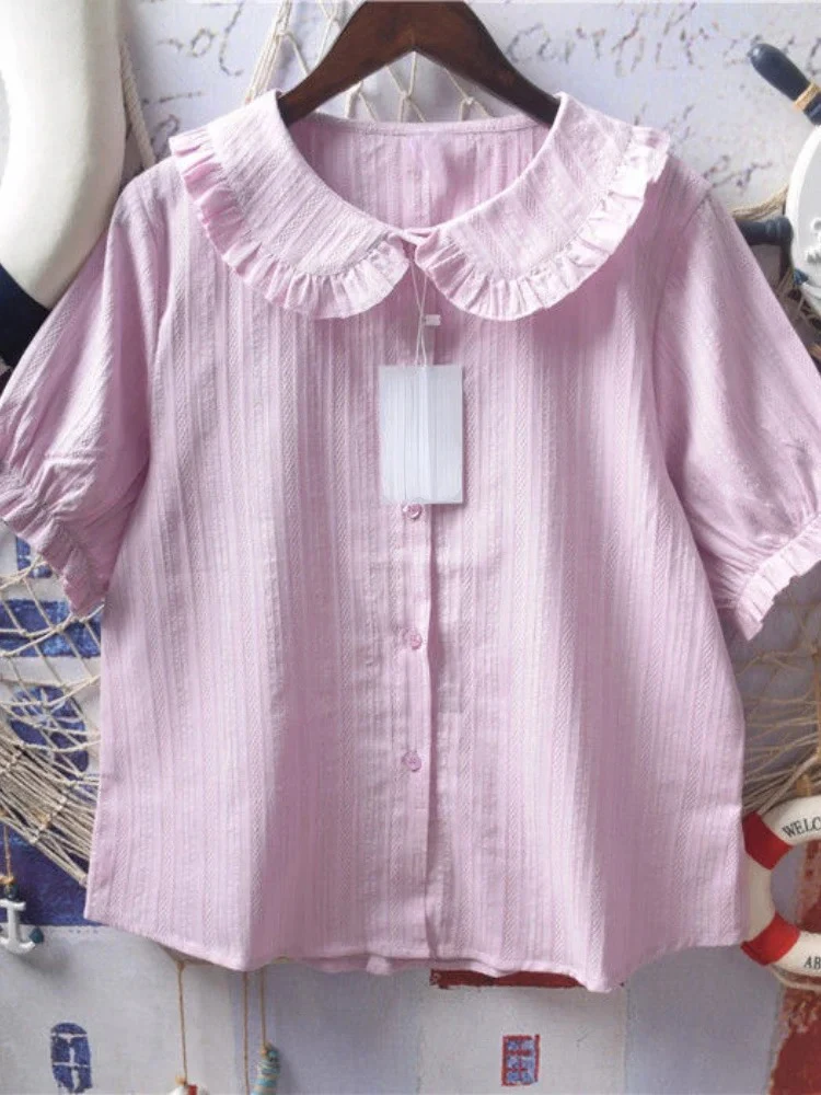 

Cotton Shirt Women Japanese Kawaii Lolita Short Sleeve Blouse Girls Blusas Elegantes De Mujer 2025 Camisas