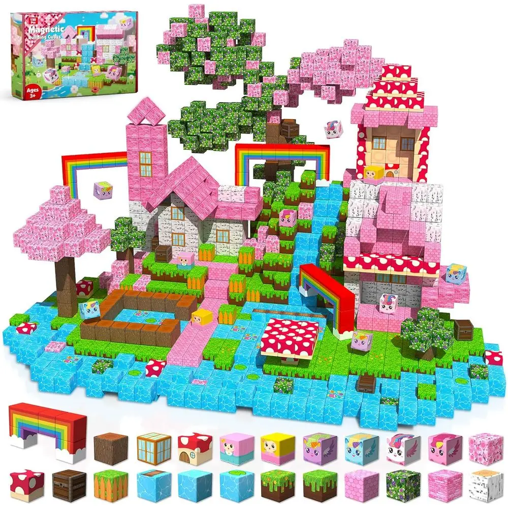 

Unicorn Themed Magnetic Building Blocks - 150-Piece Educational STEM Toy for Kids, Strong Magnets, Sensory Play, Ideal Gift for
