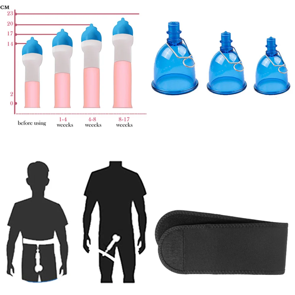 Male Penis Extender Vacuum Cup Set Glans Extension Silicone Sleeve Stretcher Pump Hanger Enlargement Adult Product For Men Tools