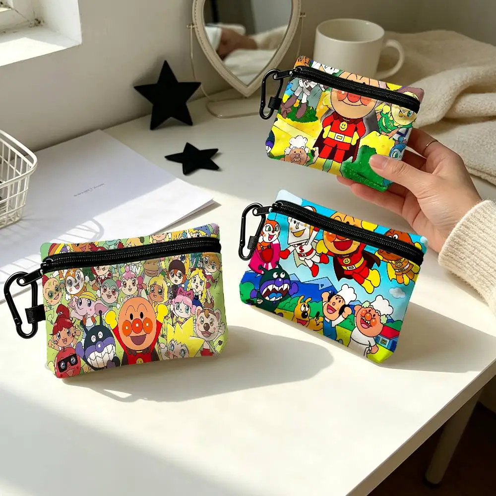 A-Anpanman Portable Oxford Fabric Mini Wallet Carabiner Design Small Coin Bag For Cards Keys Earphones