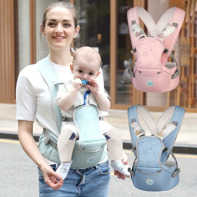 

Baby Waist Stool Carrier Hands Free No Neck Pinching Green Blue Pink Ergonomic Infant Hip Seat with Safety Belt Breathable Mesh