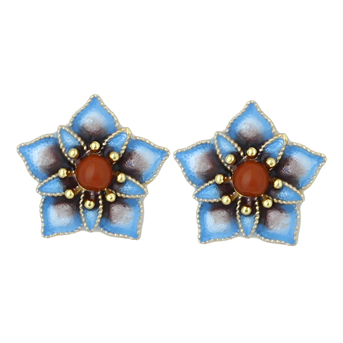 

Light Blue Enamel Earrings, Retro High-end Cloisonne, South Red Agate, 925 Sterling Silver Court Stud Earrings