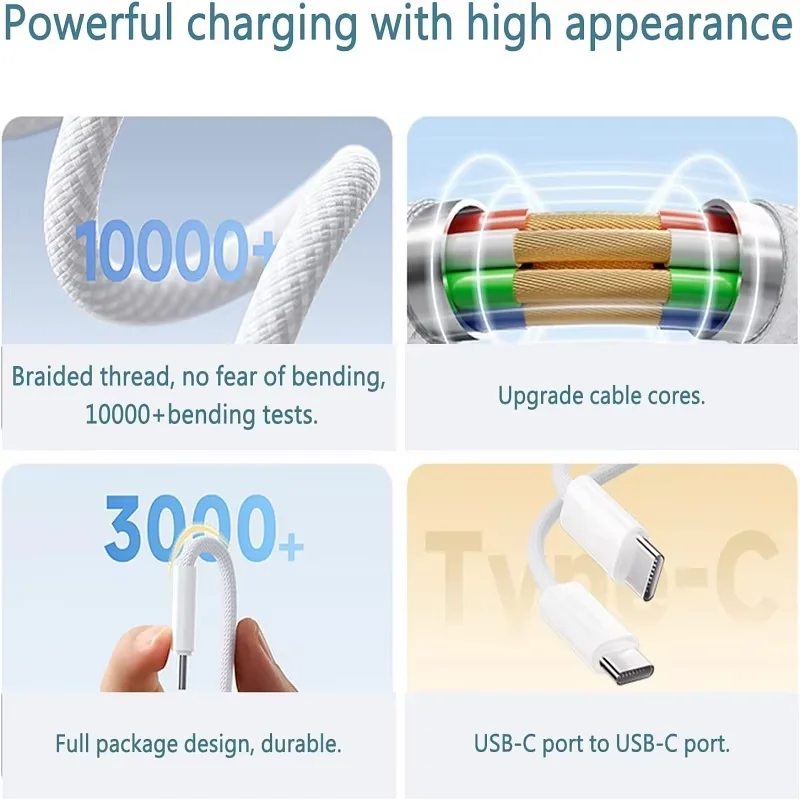 1-2pcs USB C to C Cable 240W Type C PD Fast Charging Cord,Woven Data Cord for iPhone 17 18 Pro Max Plus Samsung Galaxy Android