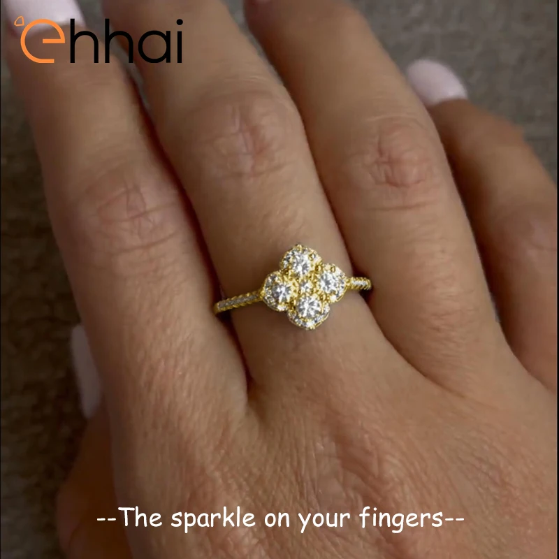 

Ehhai Certified D Color VVS1 Full Moissanite Four Leaf Clover Ring for Women Classic Engagement Rings Wedding Fine Jewelry Gifts