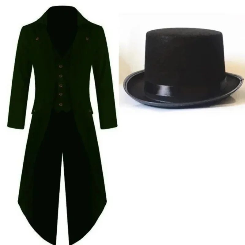 2025 11 فستان ماكسي مقاس 5XL نمط القرون الوسطى للرجال زي الخيال العلمي للهالوين معطف خلفي عتيق مع قبعة @ #   ￥