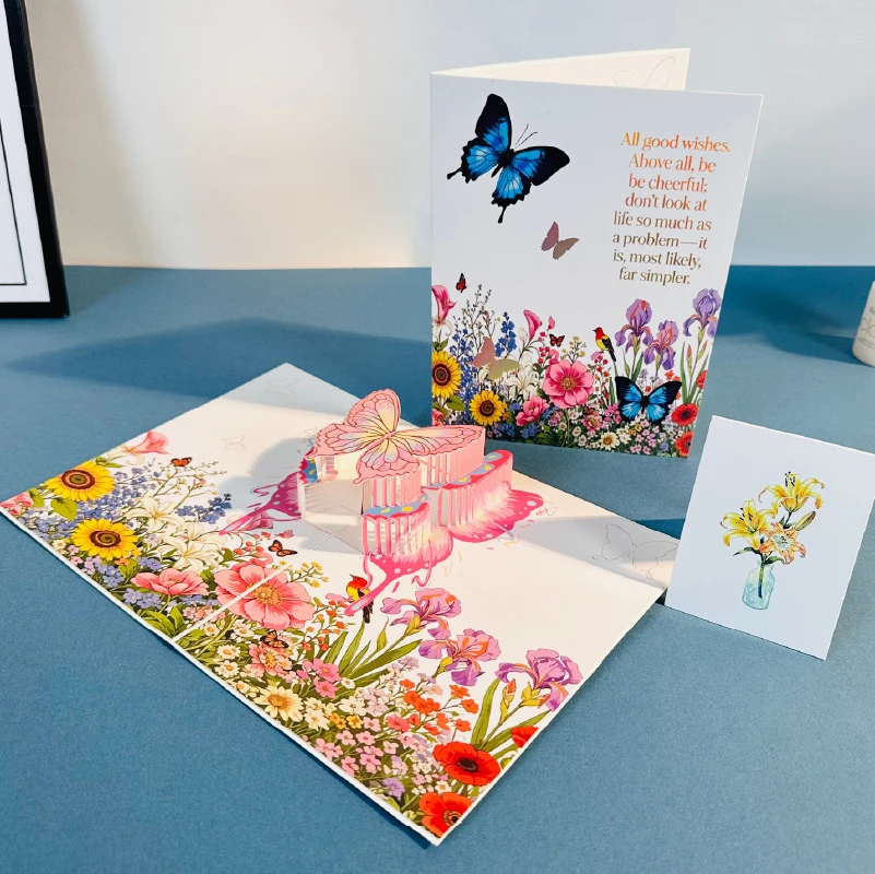 

6Pcs New 3D Foldable Flower and Butterfly Pop-Up Greeting Card A Creative, Elegant and Three-Dimensional Greeting Card Wholesale