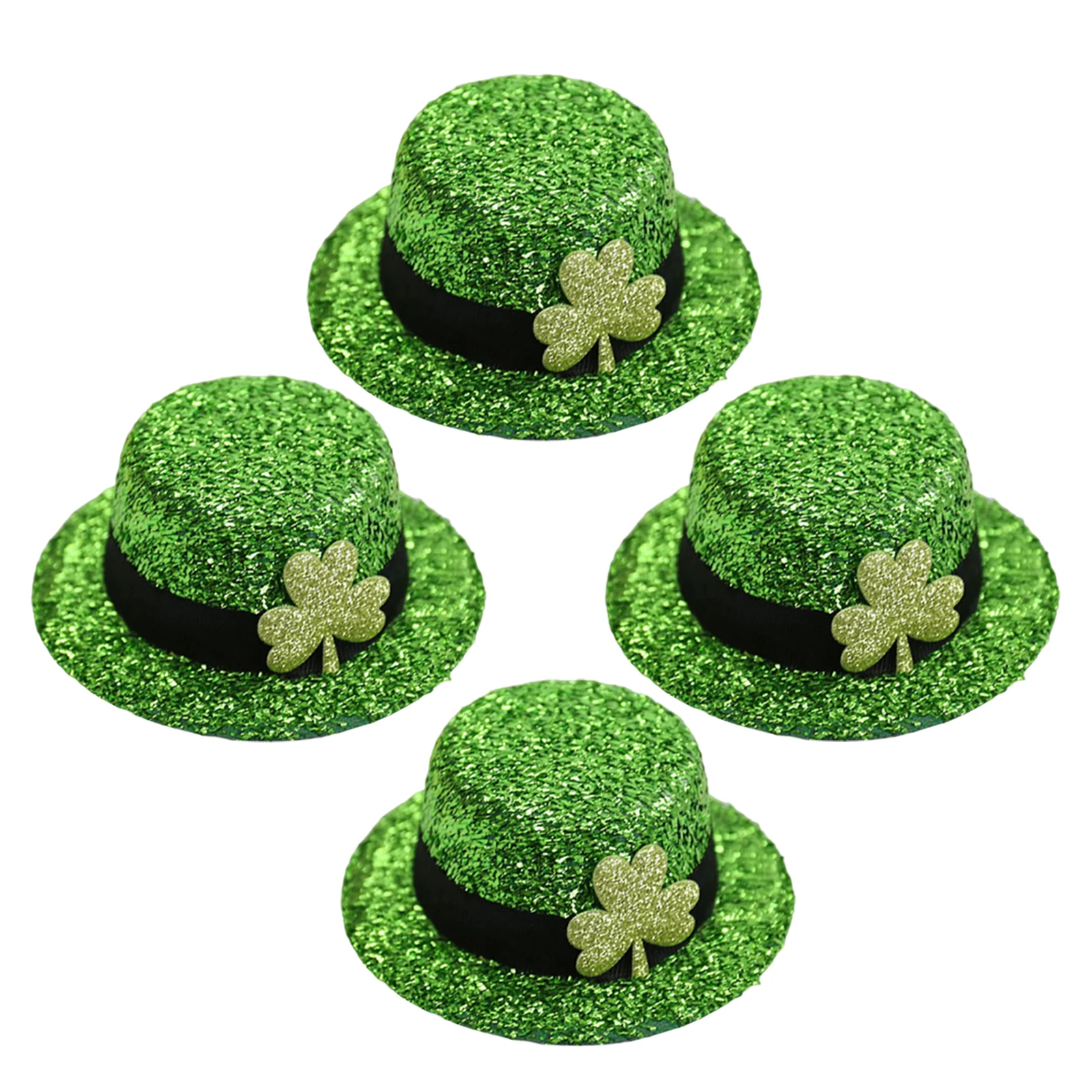 

4Pcs Hair Clips St Patricks Day Shiny Sequin Mini Green Top Hats Shamrock Leprechaun Hair Accessories Party Costume Festival
