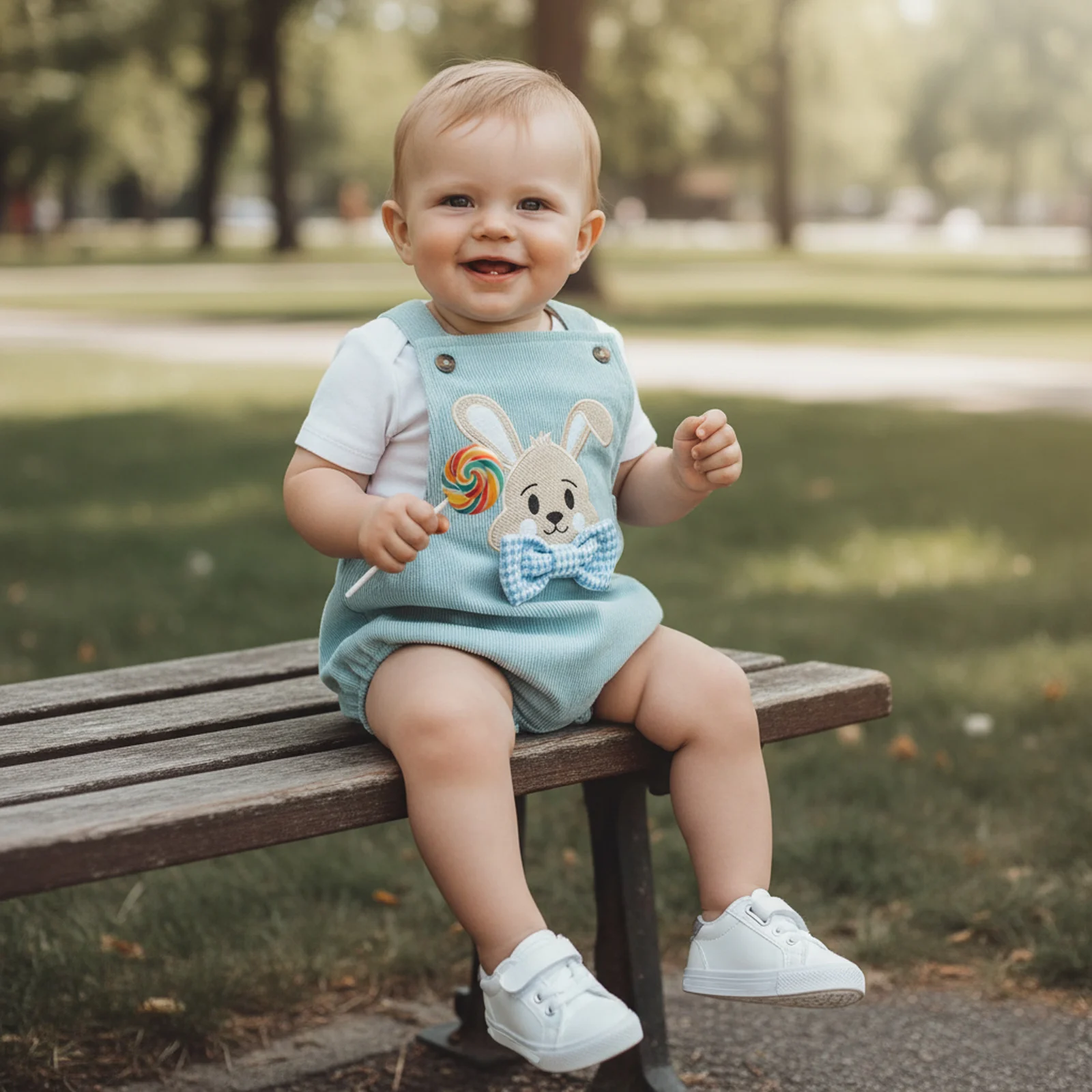 Baby Boy Easter Overall Romper Bowtie Bunny Embroidered Sleeveless Jumpsuit Casual Summer Spring Bodysuits Clothes