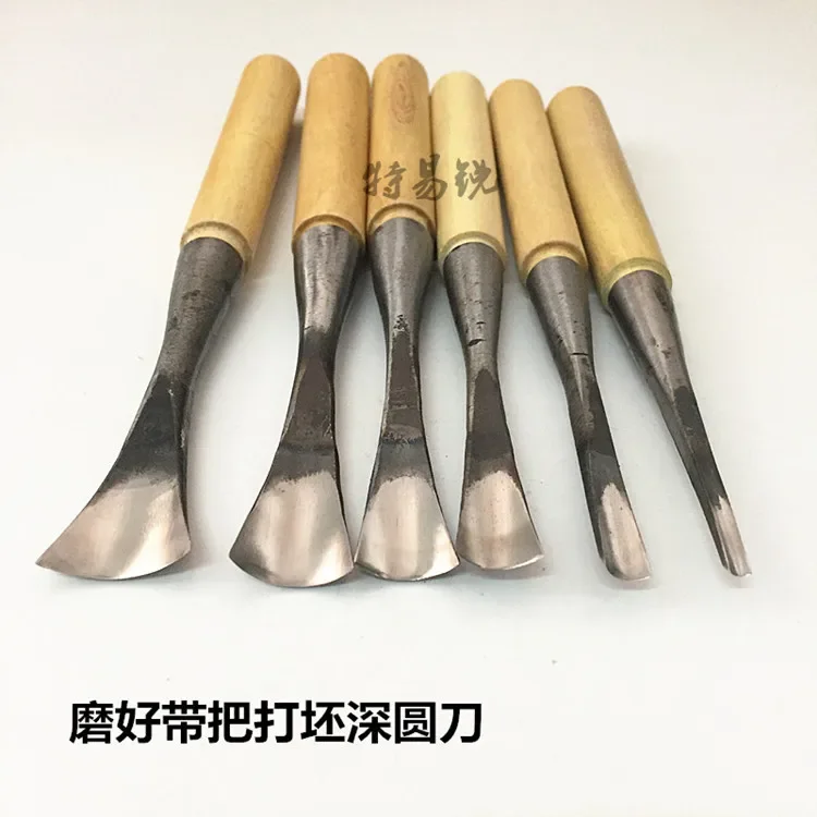 Wood Carving Tool Dongyang Handmade Woodworking Carving Tool Arc Carving Knife Grinding with Handle Blank Depth Circular Knife