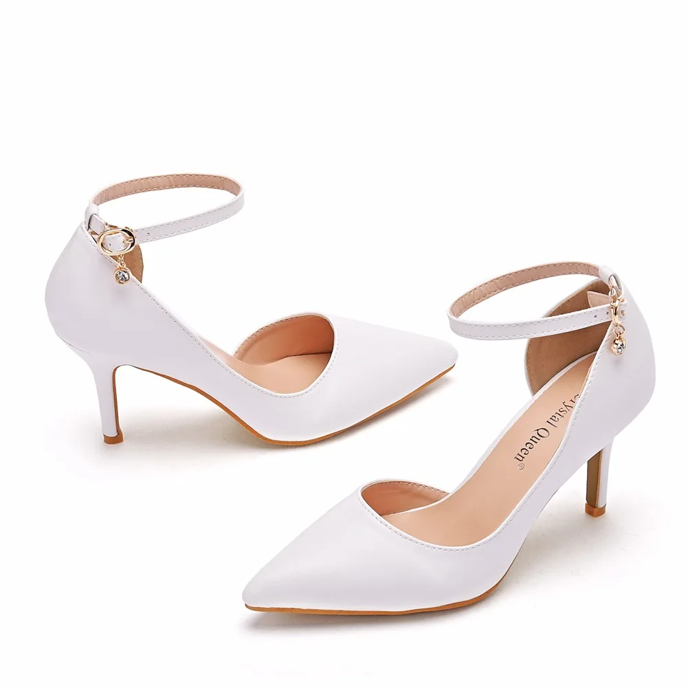 Sandalias de tacón fino de 7,8 CM para mujer, zapatos de tacón con tira trasera de cuero, a la moda, para boda y fiesta