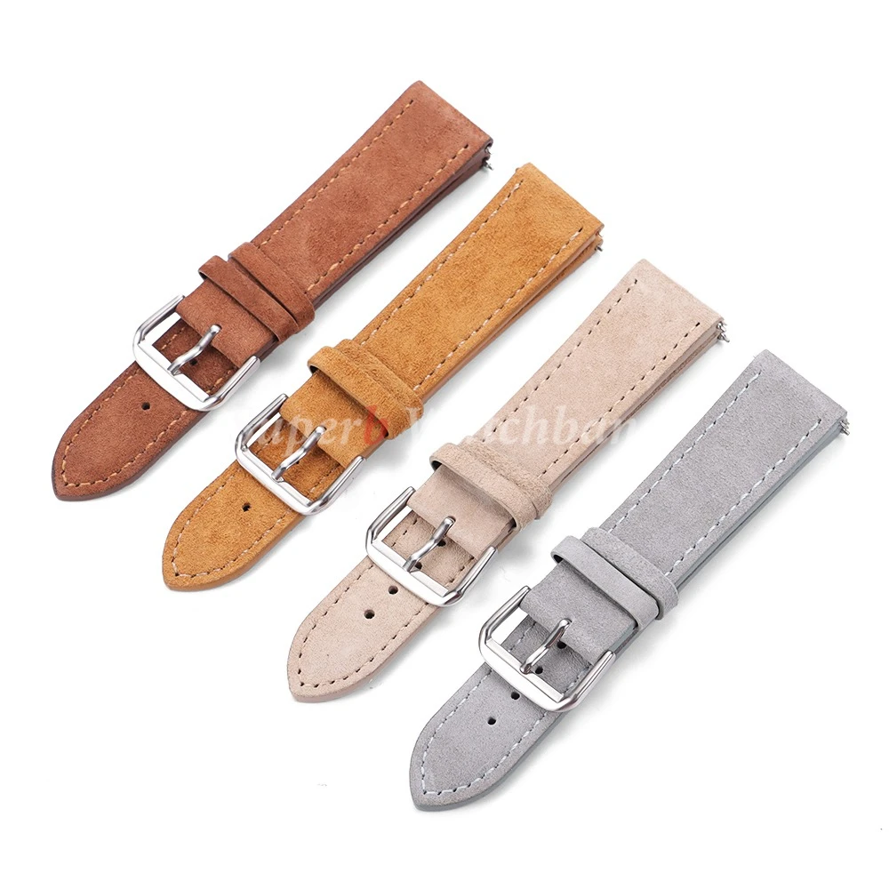 Vintage Suede Leather Watch Strap 18mm 19mm 20mm 22mm for Seiko Handmade Stitching Bracelet for Huawei GT4/3 Quick Release
