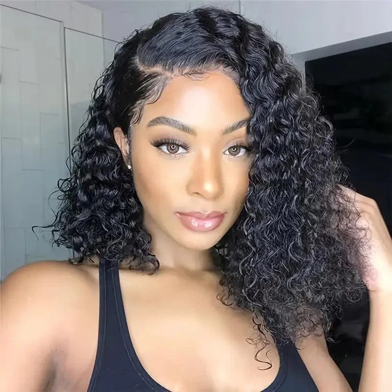 

220% 13x4 Bob Hd Transparent Lace Frontal Human Hair Wigs Kinky Curly Lace Front Wig 4C Edges Short Bob Wigs for Black Women