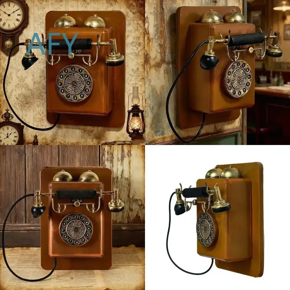 Iron Vintage Wall Mounted Telephone Model Ornament for Retro Decor Photography Prop Bar Coffee Shop Nostalgic Home Office