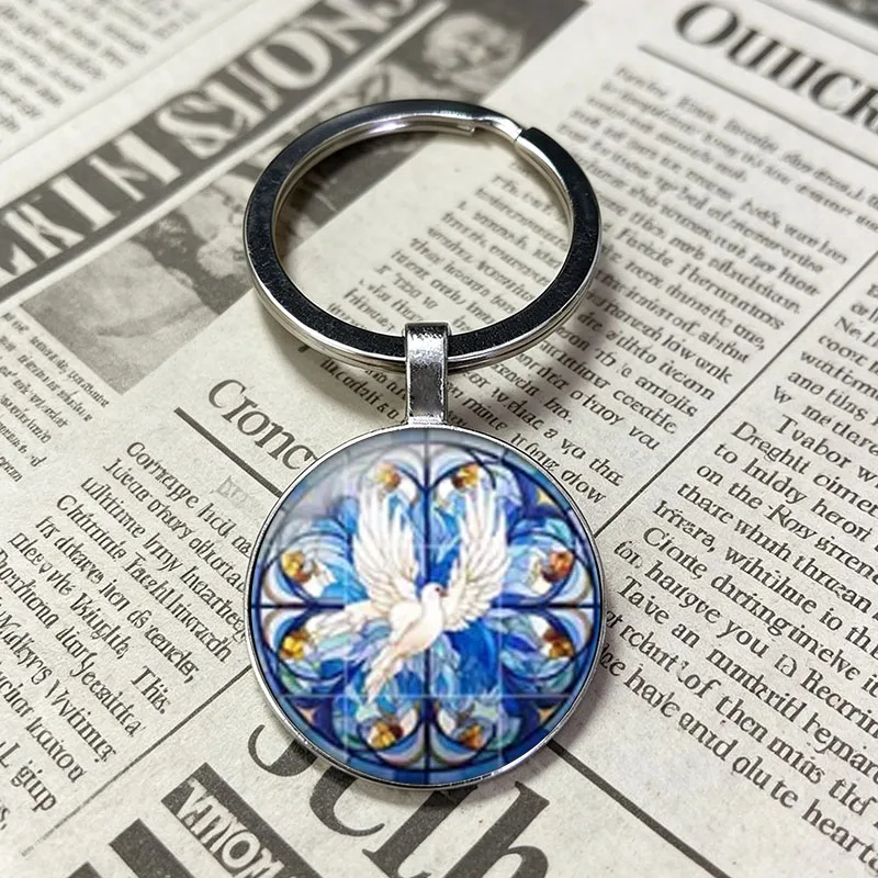 Stained Glass Tropical Wild Bird Glass Keychain Multicolor Avian Mosaic Nature Round Key Pendant Bag Accessory Gift