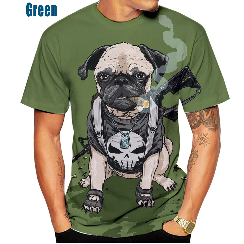 Men\'s Cool Pug Dog Pattern 3D Printed T-Shirt Short-sleeved Fashionable Casual Fun T Shirts Tops Animal Dog T-Shirt