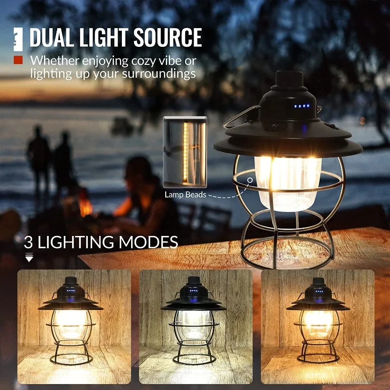 Vintage Camping Portable Retro Lantern Vintage Tent Lighting Lantern Decoration Waterproof Outdoor Garden Street Path Lawn Lamp