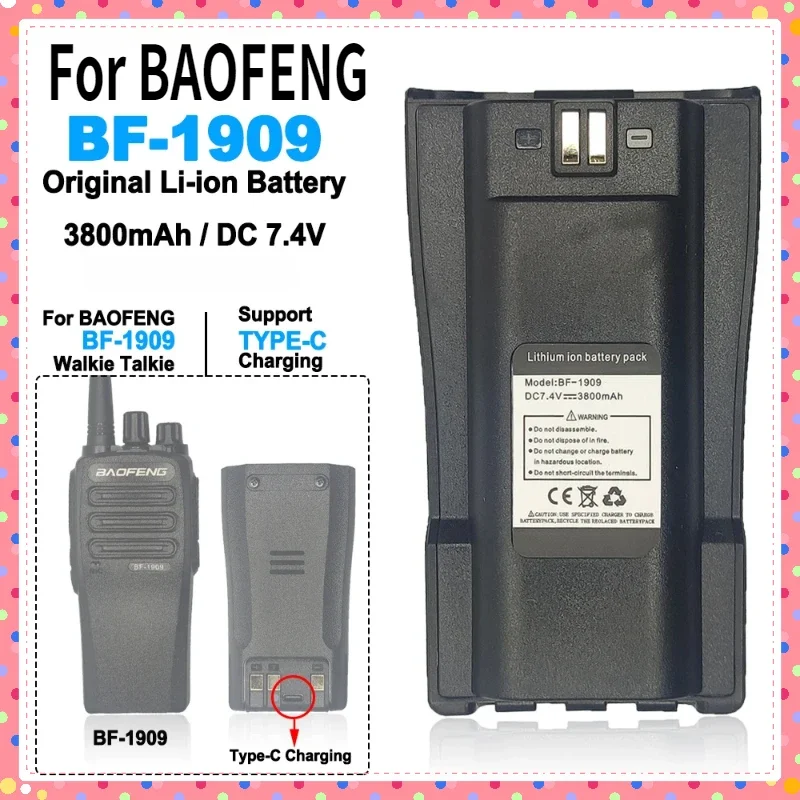 

For BAOFENG Walkie Talkie BF-1909 Li-ion Battery 3800mAh 7.4V Portable Two Way Radios Extra Replacement Battery Suport Type-C