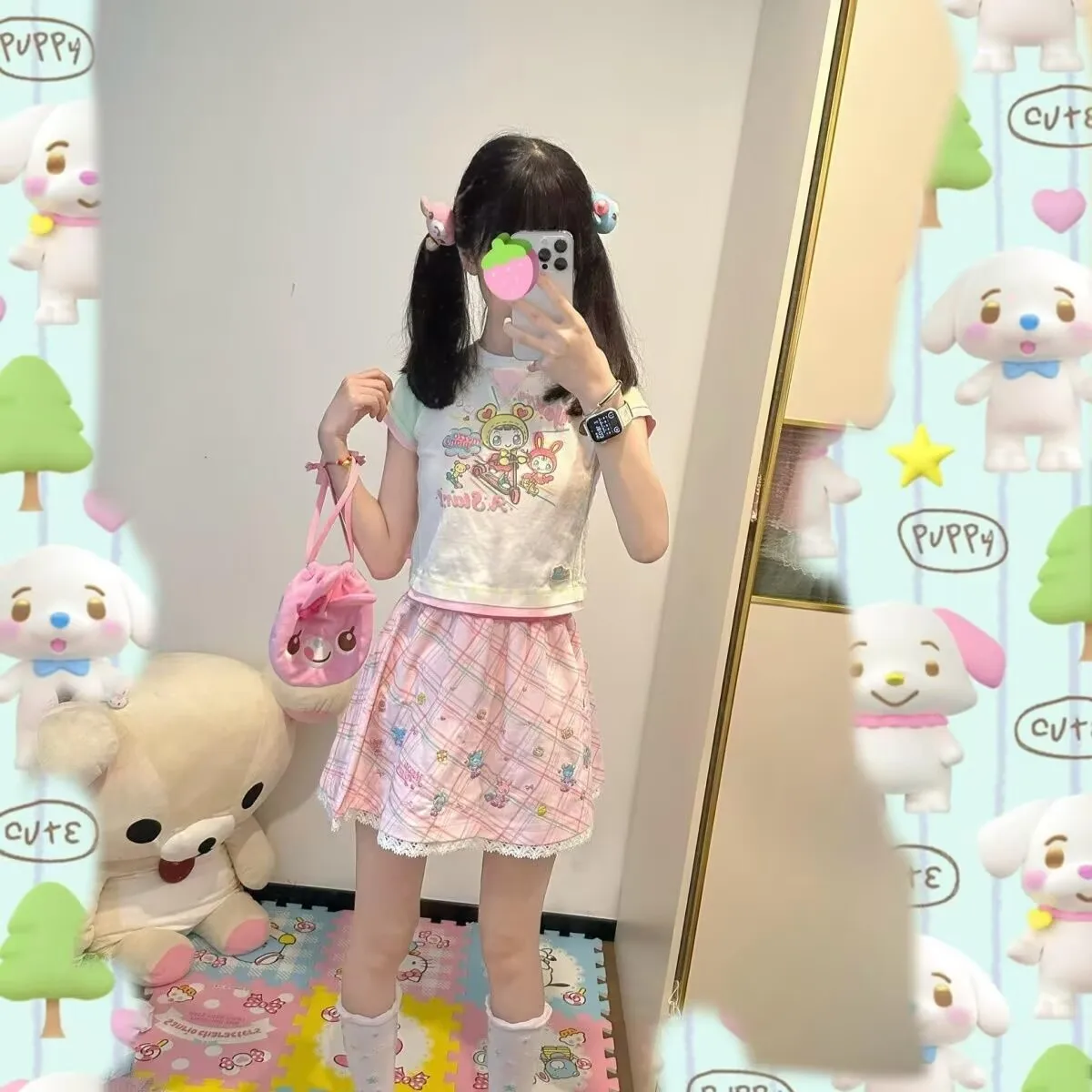 Harajuku Y2k Юбки для женщин Мягкая девушка Милая девушка Kawaii Универсальная розовая мини-юбка с вышивкой Faldas Mujer Женская одежда